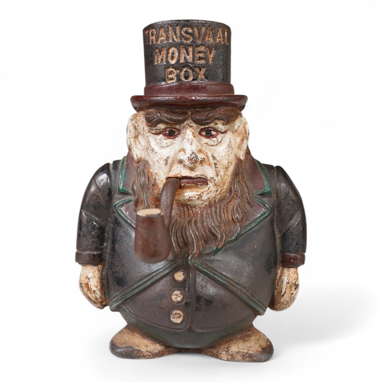 A ‘Transvaal’ cast iron money box, 15cm